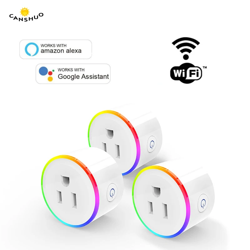 

Smart Plug Wifi Smart Socket Power Monitor US Plug Outlet Adaptor with Timer Works With Google Home Alexa Wireless RGB led light