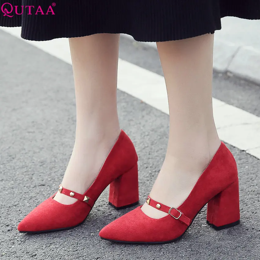 

QUTAA 2019 Women Pumps Fashion Women Shoes Platform All Match Pu Leather Square High Heel Ladies Wedding Pumps Size 34-43