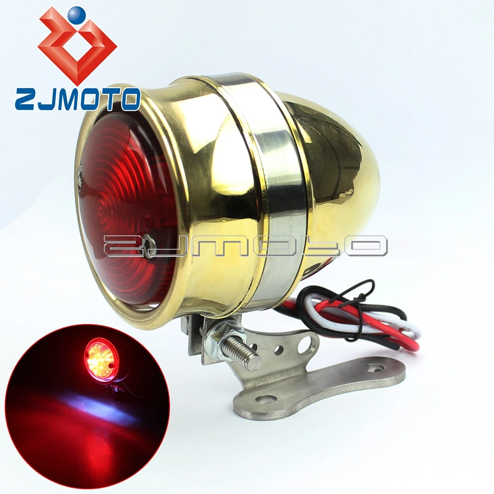 Стиль Brat латунный светодиодный задний фонарь для Harley Кафе Racer tatelight Plate Light Bobber Chopper задний тормозной фонарь с кронштейном