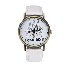 Sizzling Important relogio feminino Ladies Males I Can Do It Victory Signal Leather-based Strap Quartz Wrist Watch march7