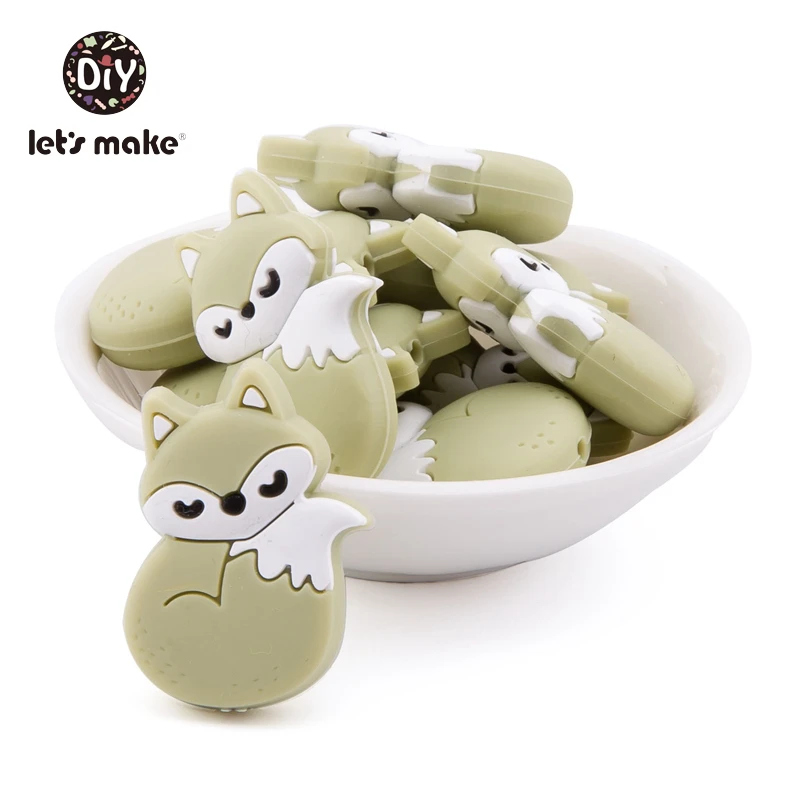 Grânulos de Silicone de Raposa Bonito dos Desenhos Mordedor para o Bebê Animados Animais Mordedores Livre Grau Alimentício Silicone Recém-nascido Dentição 10pc Bpa 6 Cheap Mordedores p bebê