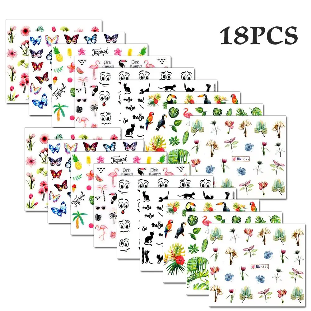 

Watermark Nail Stickers Mixed Flower Cartoon Nail Art Water Transfer Sticker Decals Manicure Wraps Decor UV Gel Nail Slider Tip