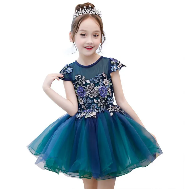 Flower Girl Wedding Dresses Kids Appliqued Party Princess Birthday Dress Child First Communion Performance Show Ball Gown N12