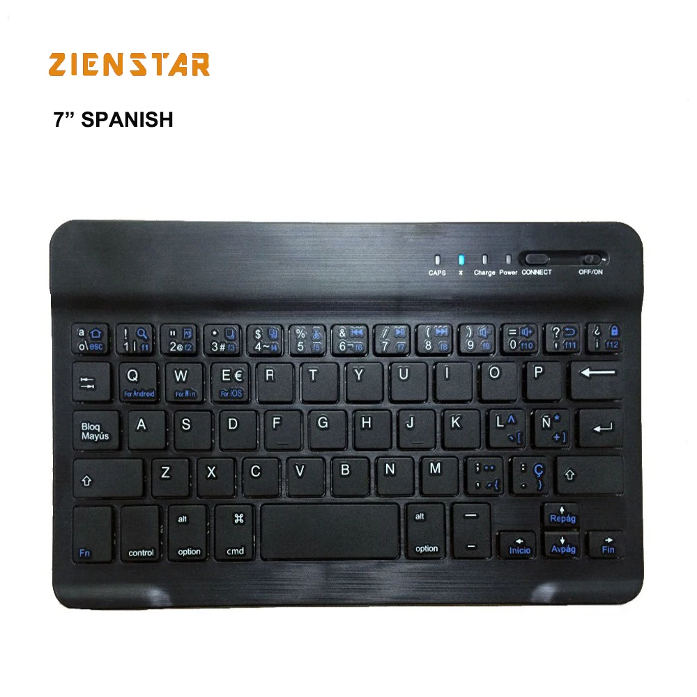 7inch Spanish language Aluminum Wireless teclado Bluetooth