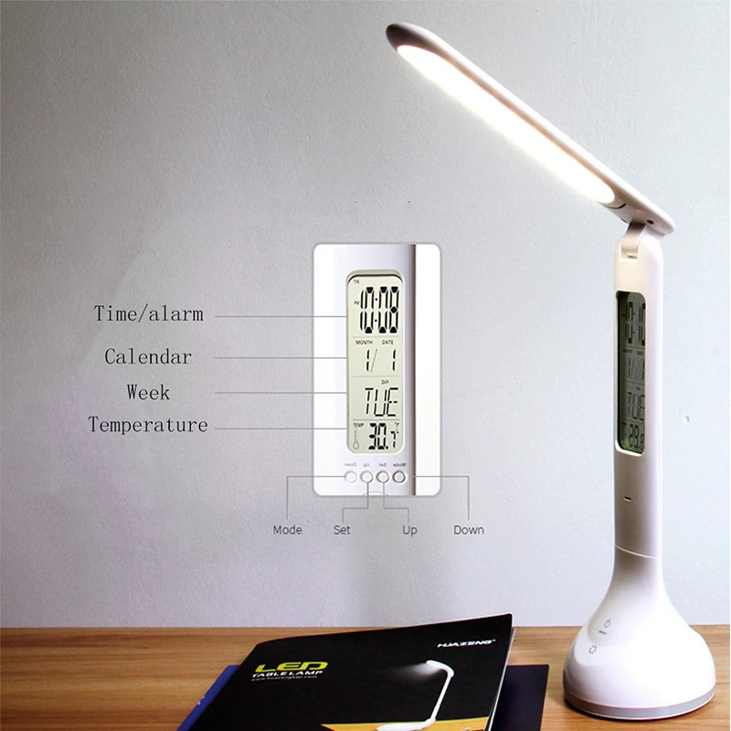 

Multifunction LED Desk Light With Alarm Clock Foldable Dimmable Desk Table Lamp Calendar Temperature Atmosphere Colors Changing