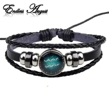 Fashion Buckles 12 Zodiac Signs font b Bracelets b font Bangles Handmade Vintage Punk font b