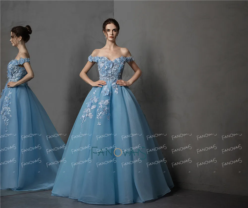 Синие вечерние платья с открытыми плечами, украшенные цветами и бисером, вечернее платье, длинное платье для выпускного вечера, вечерние платья, Vestido de Fiesta NE24 - Цвет: As the picture