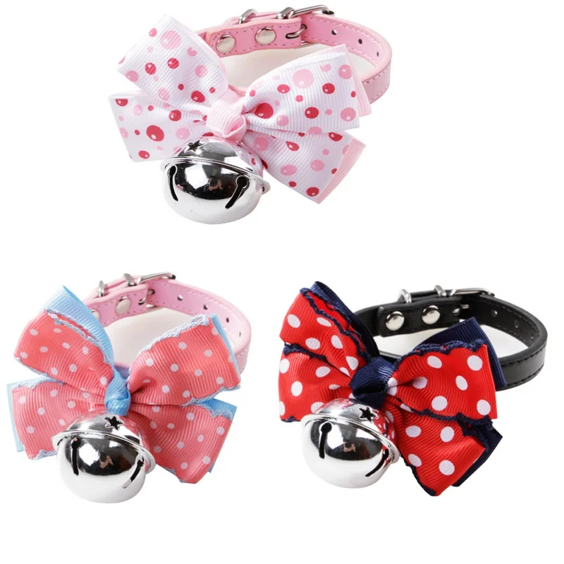 Cute Dog Collar Big Bow-knot Tie Silver Bells Cat Collar Adjustable Puppy Quality Fashion Pet Supplies Hot Sales Beauty Products