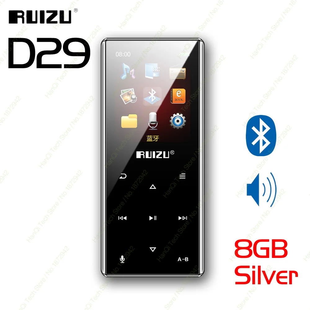 RUIZU D29 Bluetooth MP3-плеер портативный аудио 8 Гб музыкальный плеер со встроенным динамиком Поддержка FM, запись, электронная книга, часы, шагомер - Цвет: Silver With Blueooth