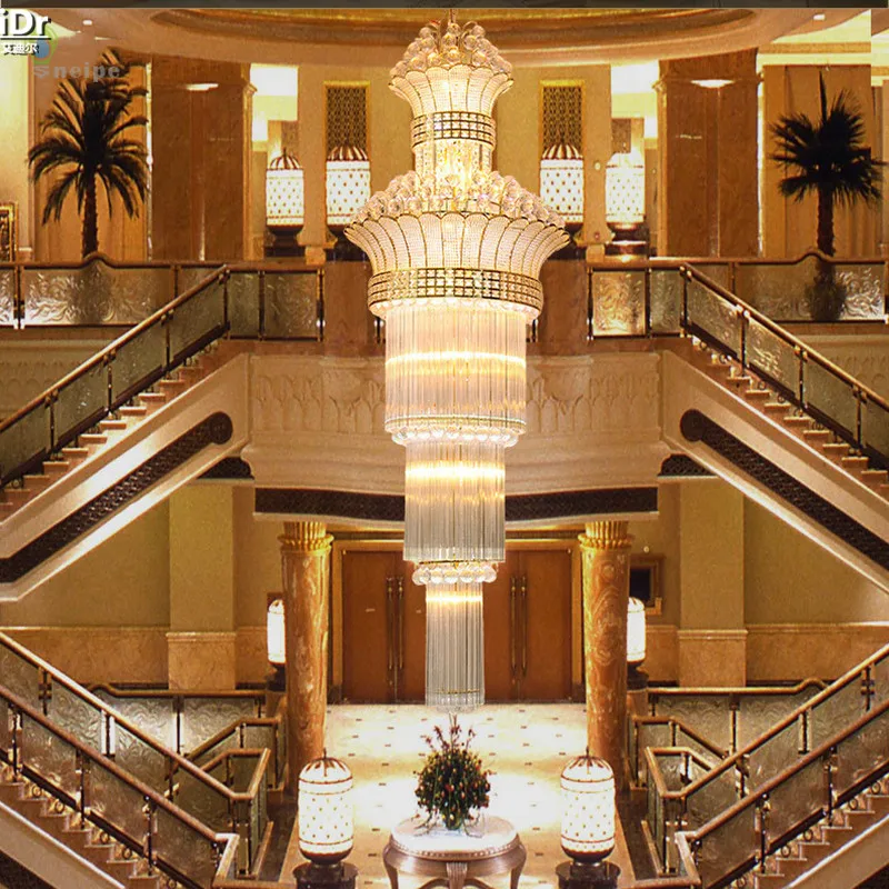

Modern and simple crystal lamp golden double stair lights luxury crystal chandelier living room headlights Chandeliers Lmy-020