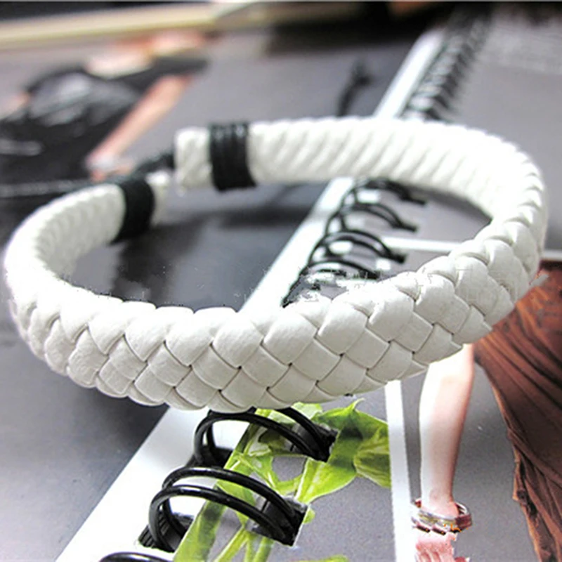 

1Pc Punk Black/Brown/White/Yellow Braided Leather Bracelet Bangle Male Accessories Homme Jewelry Black Color Leather Bracelets