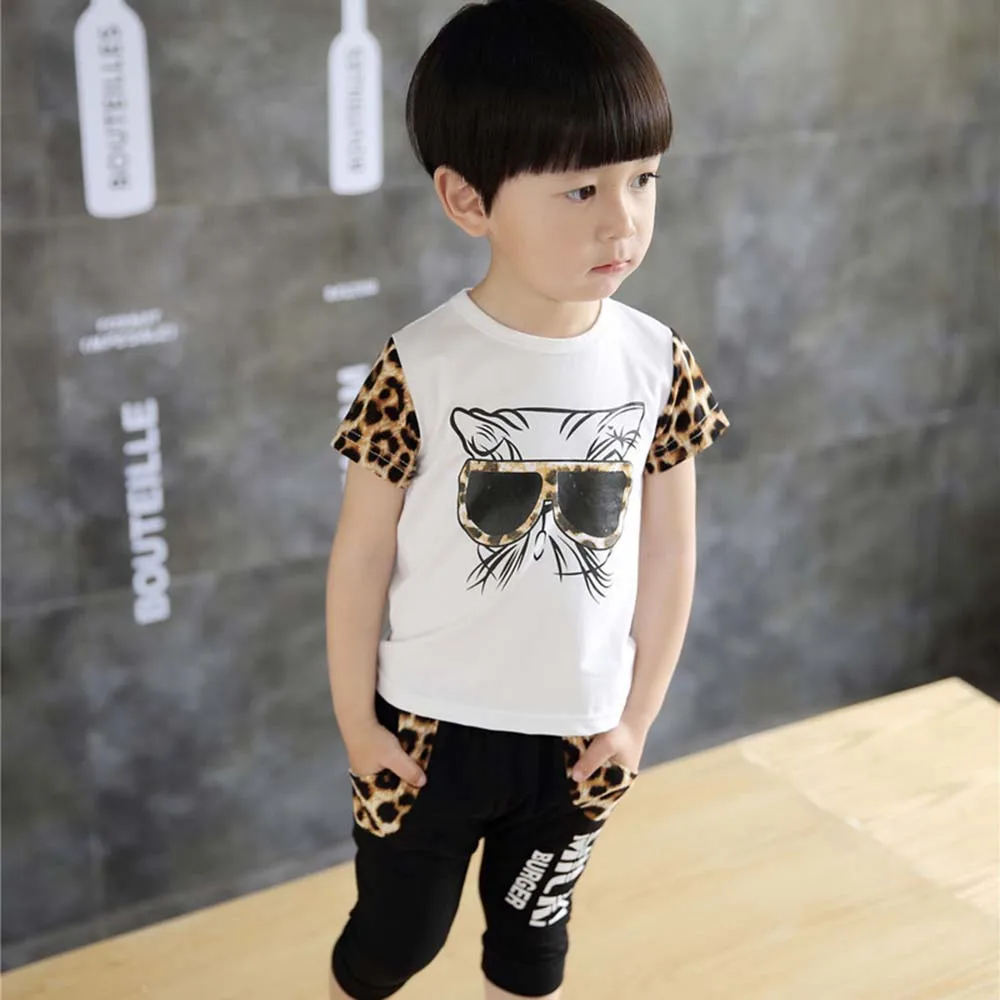 

Summer children clothing leopard print Top + Shorts kid clothes casual toddler boys clothing baby girls outfits 2Pcs/set 2018