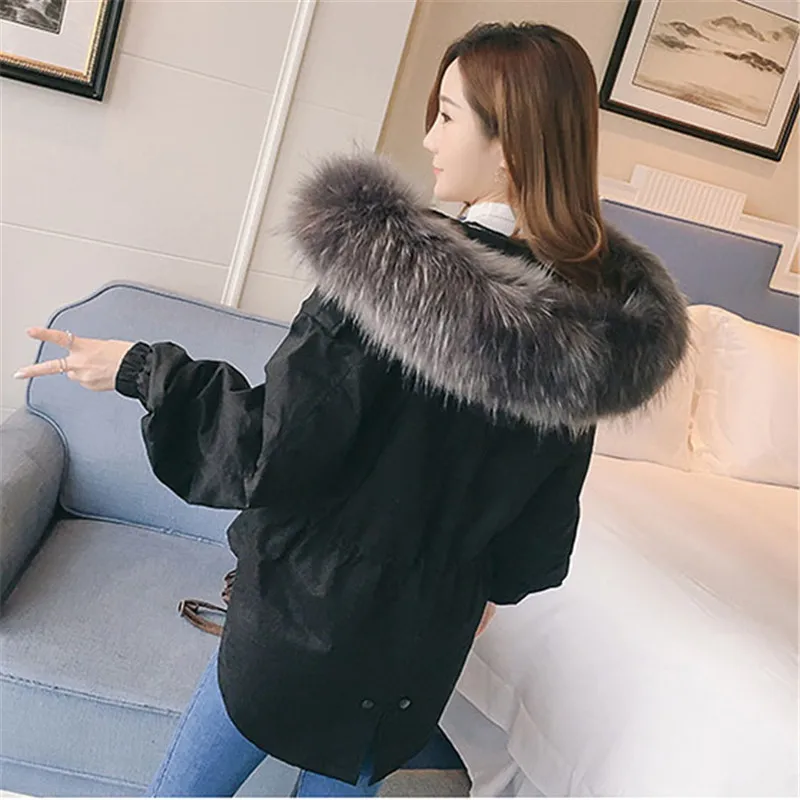 Parkas Fur Mode Femme Cw472 Collar De army Longues pink Hiver Nouveau Coton Survêtement Col Fourrure Thicking Femmes Dames black À Manches Capuche White black gray 2018 Green Veste Chaudes Colour caramel BrdCxeo