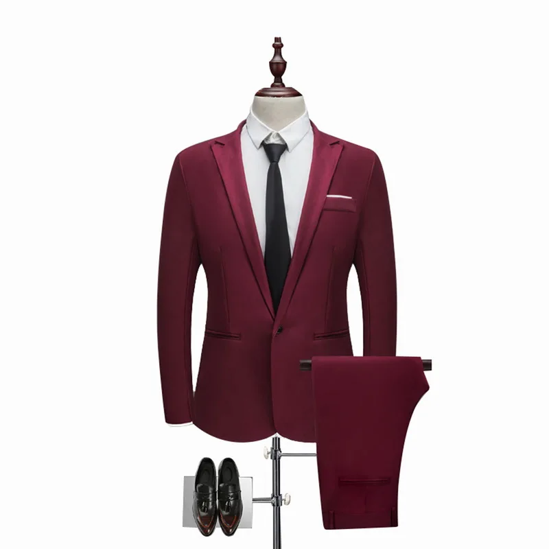 

HEFLASHOR Men Classic 2 Pieces Blazer& Pants Suit Set Formal Business Blazers Sets Slim Plus Size 3XL Sets For Wedding Party Set