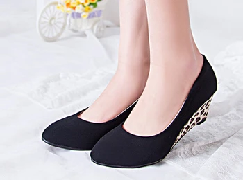 

Leopard Wedges Pumps Shoes High Heels Wedges Spring Autumn Shallow Mouth high-heeled women's Work Shoes Casual Women PumpsWSH516