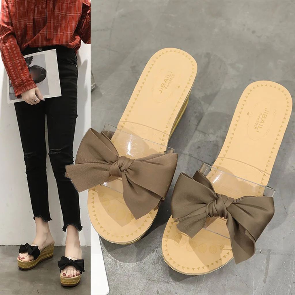 

YOUYEDIAN Summer Women Bow Transparent Slippers Beach Slipper Wedge Slippers Platform ladies summer sandals for beach #w35