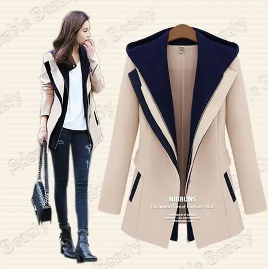 Шерстяная Смесь Взрывные модели в Европе и Америке новая зимняя куртка женское тонкое пальто из двух шерсти с капюшоном 71180
