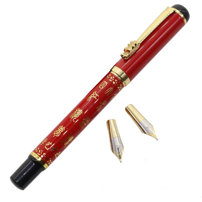 

1 pcs RED 0.8-1.0MM Fountain Pen Chinese History Red Three Kingdoms Free Gift 2 Pen Tip Boutique Signature Calligraphy Pen