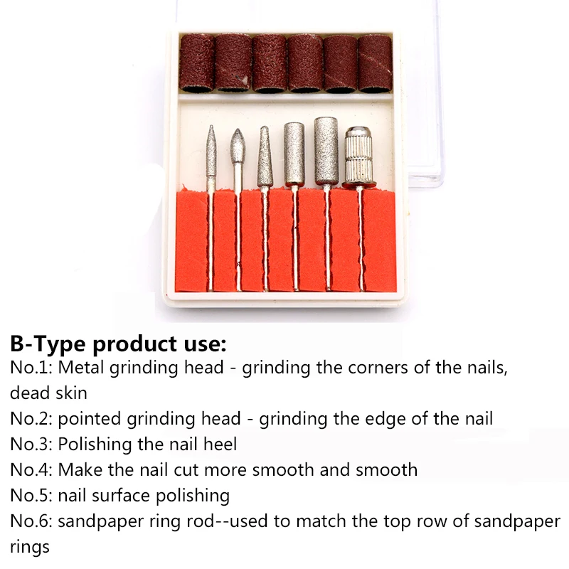 6 шт. металлическая Шлифовальная головка+ 6 шт. наждачные шлифовальные ленты с барабаном электрическая машинка для маникюра биты инструменты для дизайна ногтей роторная машина