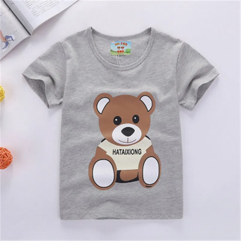 Новая летняя детская футболка брендовые топы с рисунком для маленьких мальчиков и девочек, футболки с короткими рукавами для малышей Детская одежда унисекс - Цвет: Grey bear