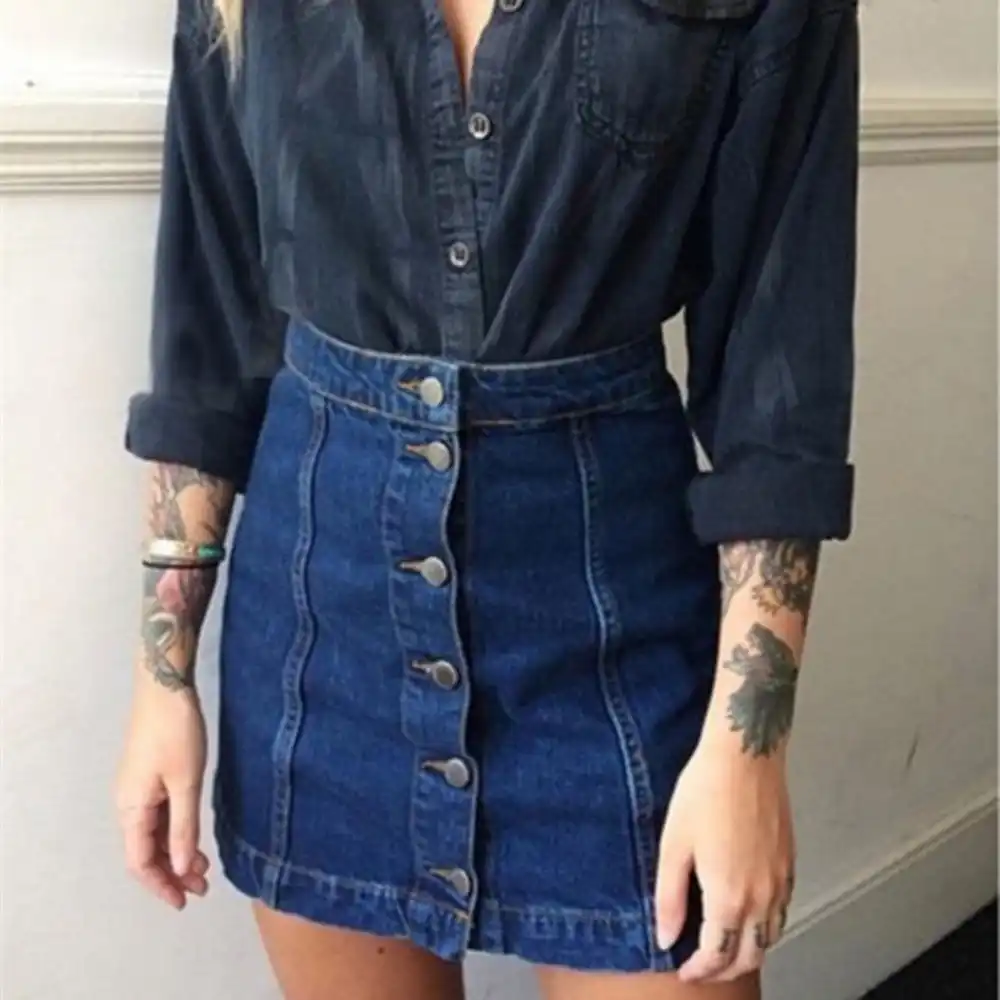 front button denim skirt