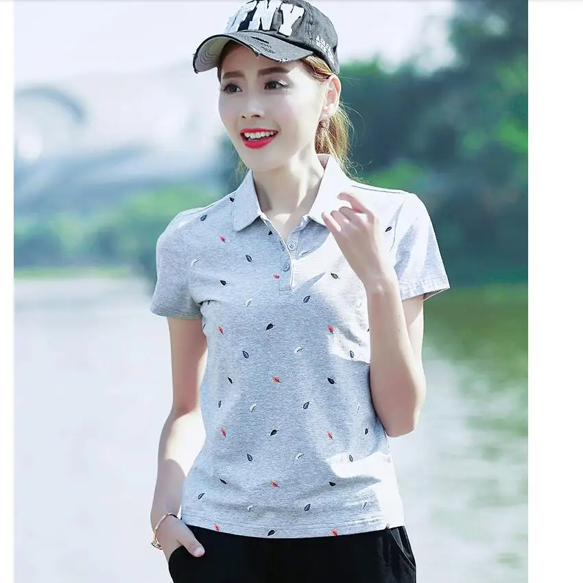 

Korean version summer 2019 new large size women's wear POLO shirt Lapel cotton loose short sleeve T-shirt