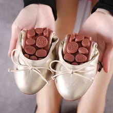 Sanglaide/брендовые дизайнерские женские обуви; складывающиеся балетки на плоской подошве с бантом; обувь для омлета; золотистые мокасины; переносная складывающаяся женская обувь на плоской подошве для путешествий