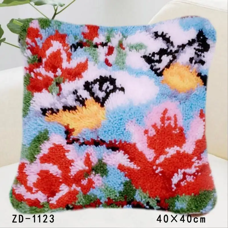 

Latch Hook Rug Kits Diy Embroidery Pillows Knooppakket Stitch Canvas DIY Pillowcase Flowers Birds Hold Pillow For Bedroom Decor