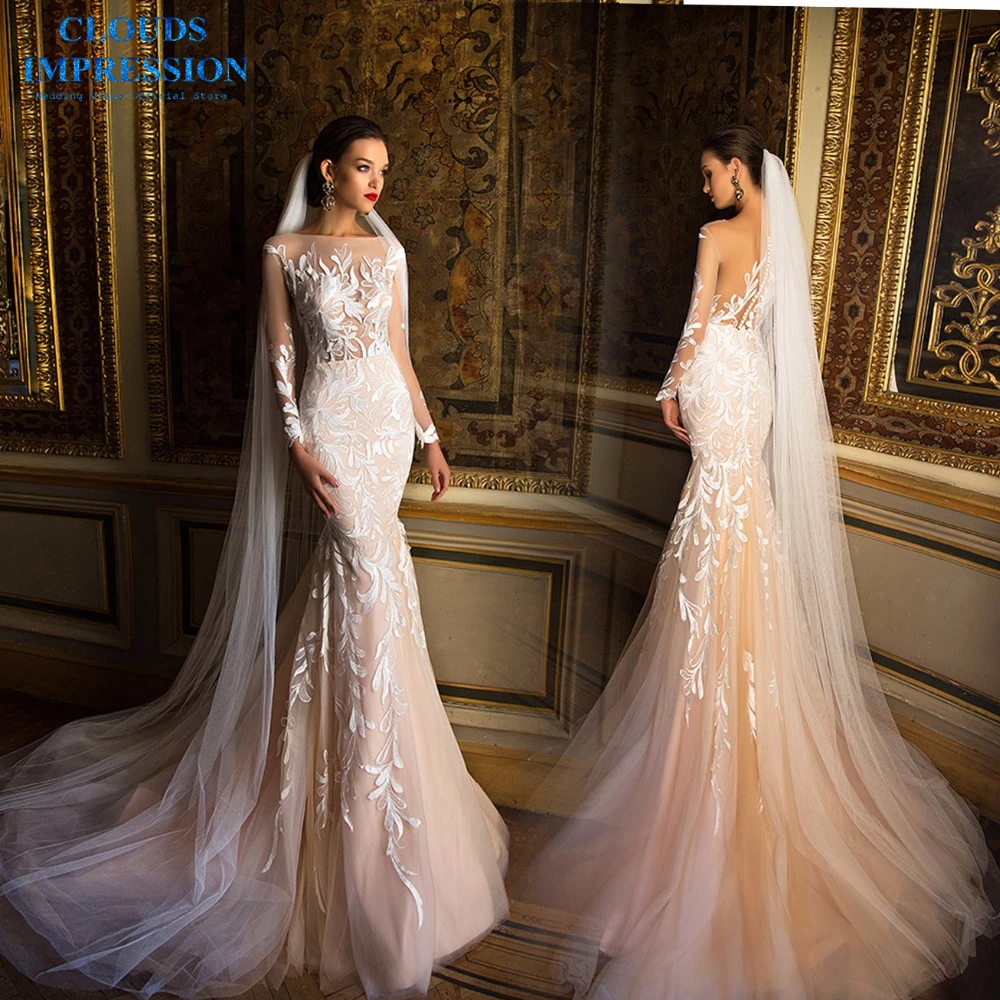 

Sexy Romantic 2019 Mermaid Wedding Dress Appliques Lace Vestige De Noiva Tulle Bride Dress Real photos