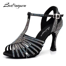 Ladingwu/Новинка; Обувь для бальных танцев; блестящие маленькие Австрийские туфли для латинских танцев; женская обувь для сальсы из черного атласа