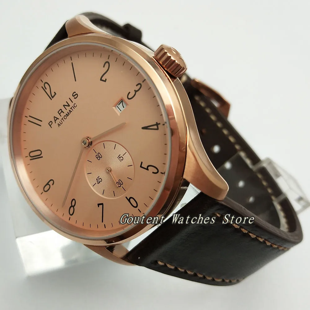 

41mm Parnis Date Rose Gold Case Seagull Automatic Movement Men's Watch