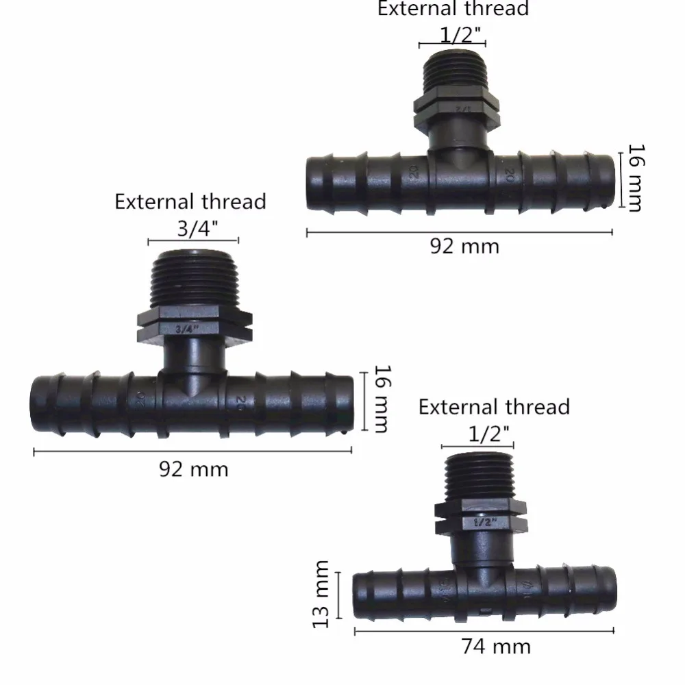 2 шт. DN16, DN20 Мужской Тройник соединители капельного орошения водопровод орошения сада изменение в 1/2 дюйма, 3/4 дюйма разъемы