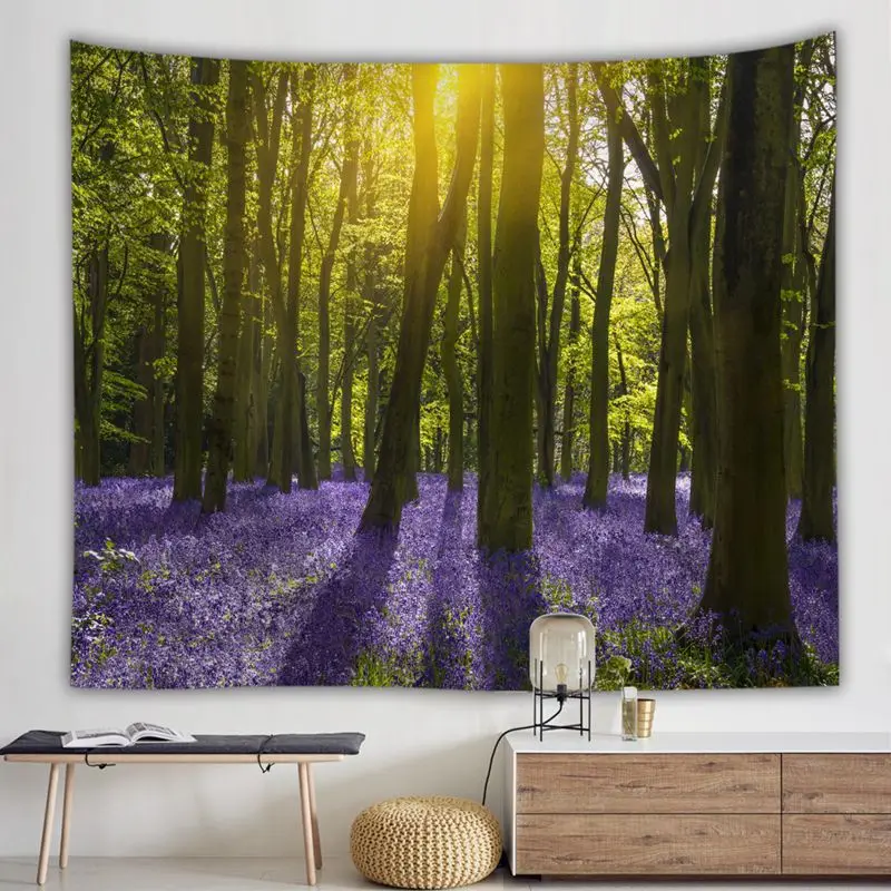 wild woodland tapestry nature scenery wall hanging decoration trees forest tapiz modern farmhouse decor - Цвет: 8