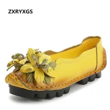 Оригинальные ручной работы из коровьей кожи обувь Весна элегантный цветок женская обувь на плоской подошве удобная мягкая модная обувь