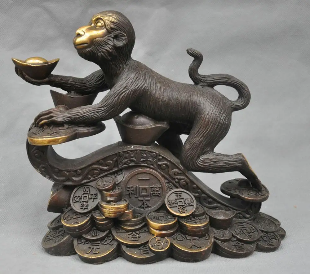 

SS 11" China Fengshui Zodiac Monkey Hold Ingot Lucky Auspicious Bronze Statue