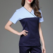 Модный стиль v-образным вырезом хирургические медицинские наборы для скраба с коротким рукавом униформа медсестры Комбинезоны для врачей рабочая одежда для больниц одежда