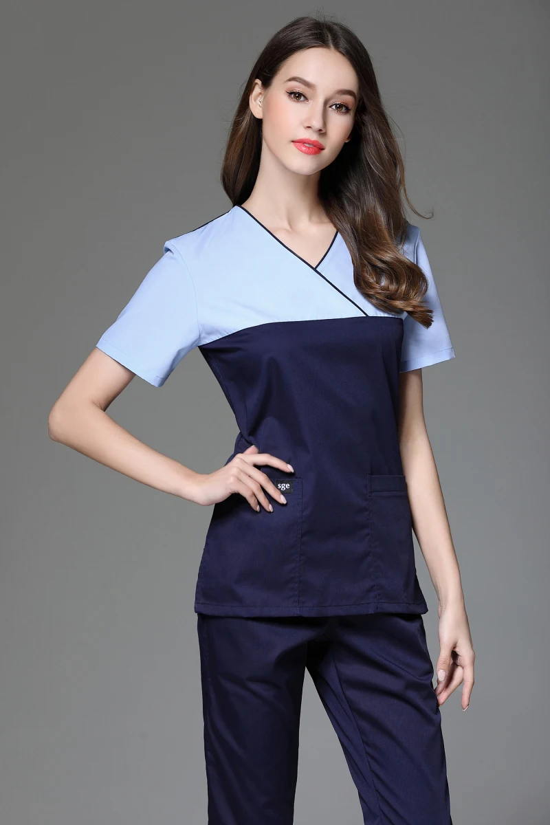 

2017 New Fashion Style V-neck Surgical Medical Scrub Sets Short Sleeve Nurse Uniform Doctors Overalls Hospital Workwear Clothing