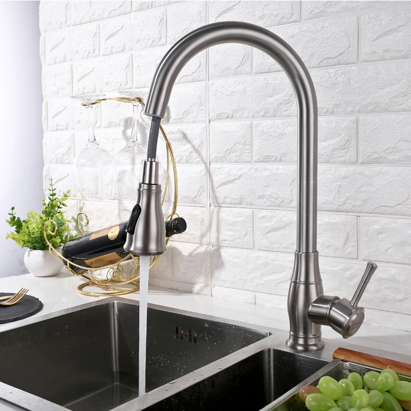 

IVRICH Stainless Pull-Down Kitchen Faucet 2 Mode Switchable Spout Sink kitchen tap Ceramic Cartridge kitchen mixer VR0414