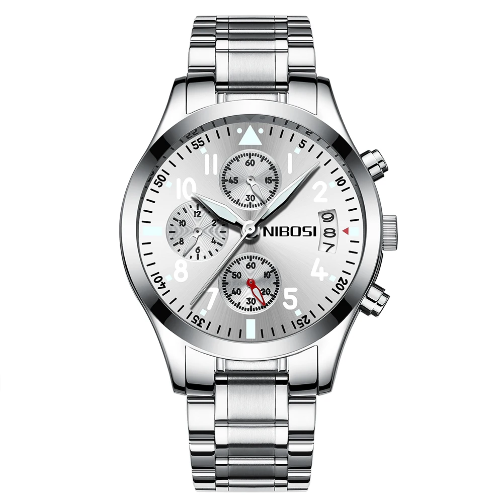 

NIBOSI Mens Watches Top Brand Silver Quartz Men Watch Mesh Strap Casual Sport Male Relogio Masculino Drop Shipping