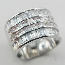 Micropave Diamante Simulado Simulado Zafiro Blanco Anillo de Plata 925 Tamaño 6 7 8 9 10 11 A13