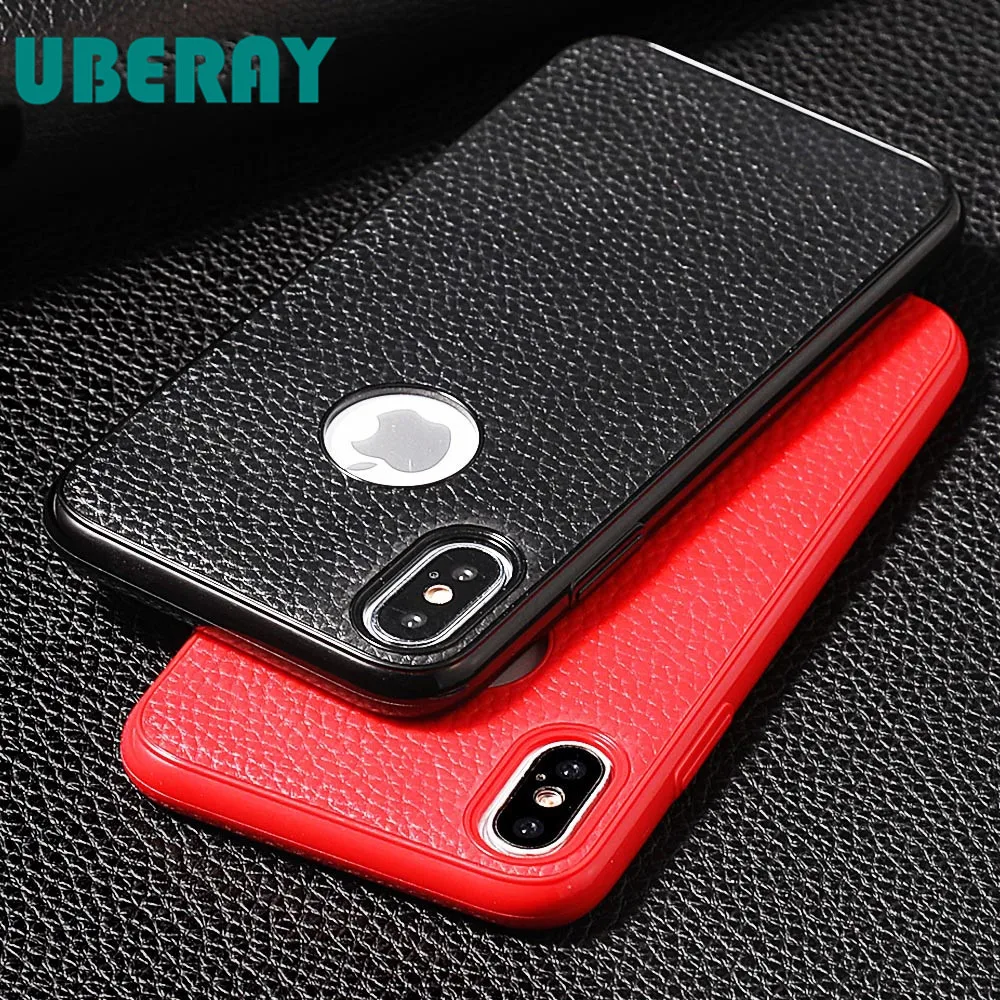 

UBERAY Leather Plain Cases Protector For iPhone XS Max XR XS X 6 6S 7 8 Plus Full Body Litchi Texture Soft TPU Phone Back Cover