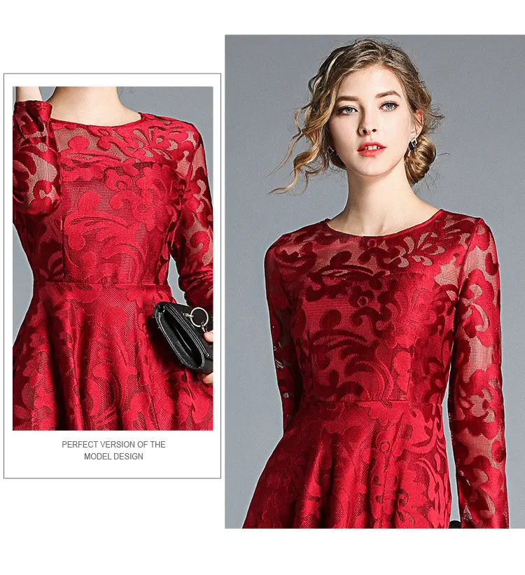 Autumn Lace Dress Casual Slim Fashion Women Dresses Hollow Out Large Size Dresses Women A-line Vintage Vestidos Mujer Robe Femme 2019 (2)