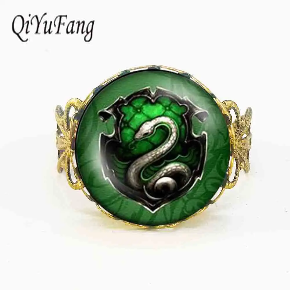 

Qiyufang jewelry movie inspired 1pcs/lot death hallows Salazar Slytherin vintage steampunk snake Ring locket womens friends gift