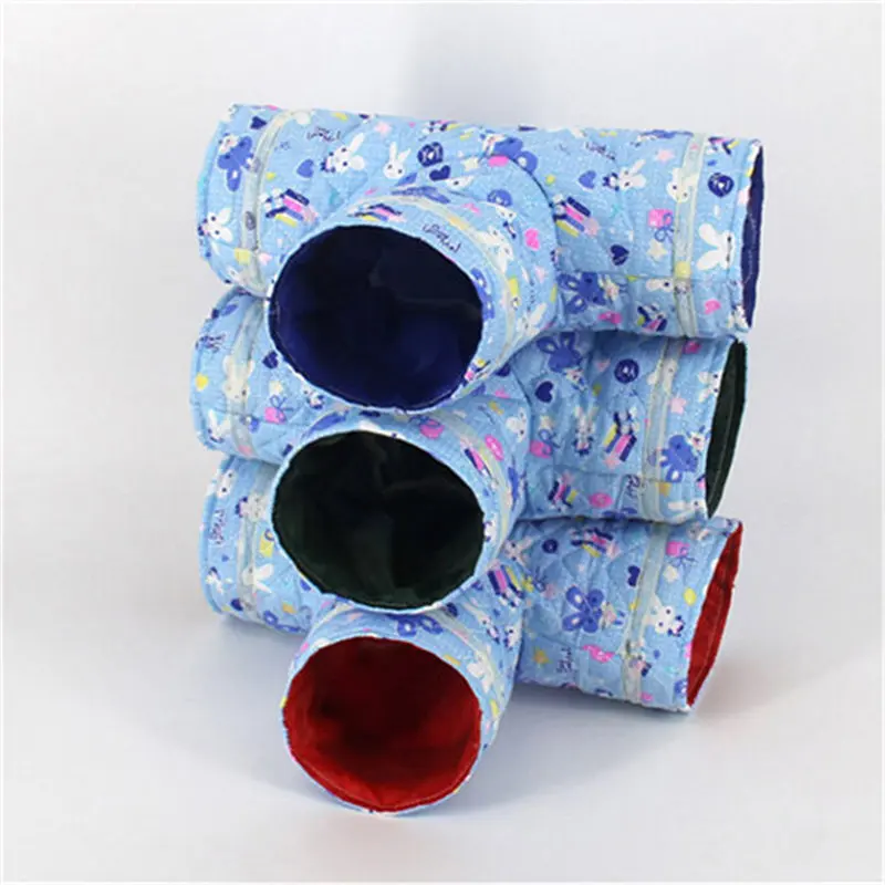 Useful New Printed Pet Supplies Hamster Toy Tunnel Small Pet Cartoon 3 Way Pet Tubes Bed Nest For Rabbits Ferrets Guinea Pigs