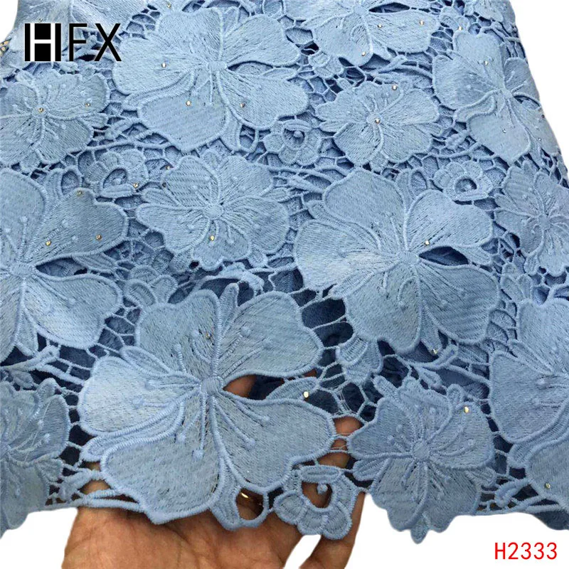 HFX синий африканский шнур кружевной ткани, нигерийские кружева гипюр кружевной ткани вышивка для свадьбы/вечеринки платье F2333