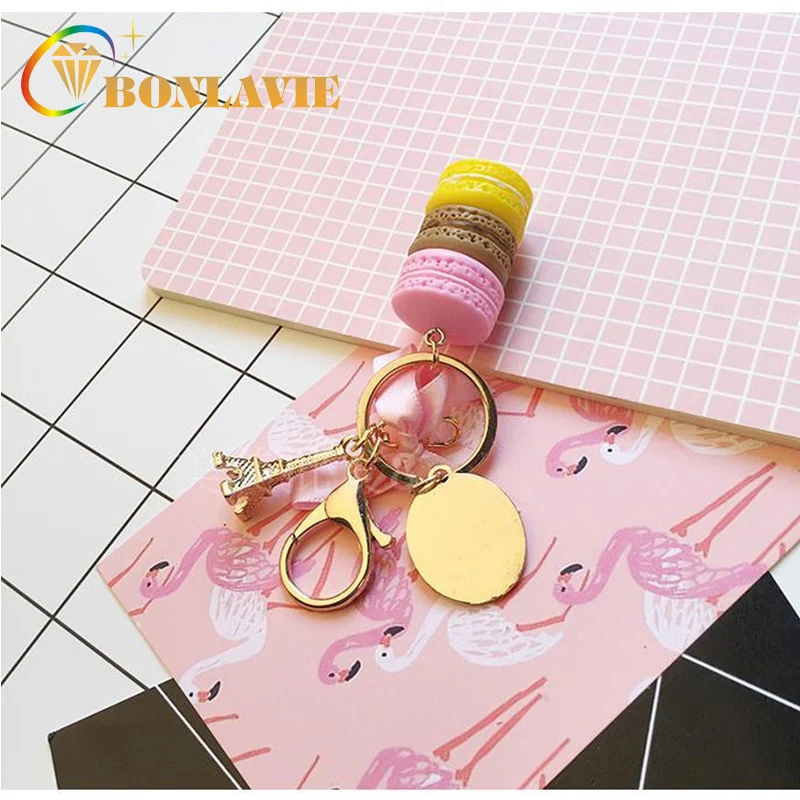 

BONLAVIE Luxury Macaroons Cake Keychain on Bag Purse Handbag Women Charms Trinket