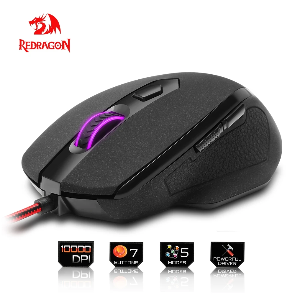 

Redragon TIGER M709 USB Gaming Mouse Wired 10000 DPI 7 buttons ergonomic design for computer programmable Mice gamer lol PC