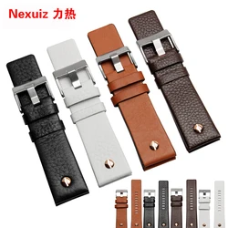 Men's Black Leather Watch Band with Stainless Steel Buckle - 24mm (Brown)