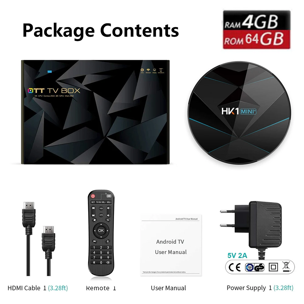 

5PCS HK1 MINI Plus RK3318 TV Box Android 9.0 4GB RAM 64GB Google Voice 1080p 4K 60fps USB3.0 Google Play Set top box