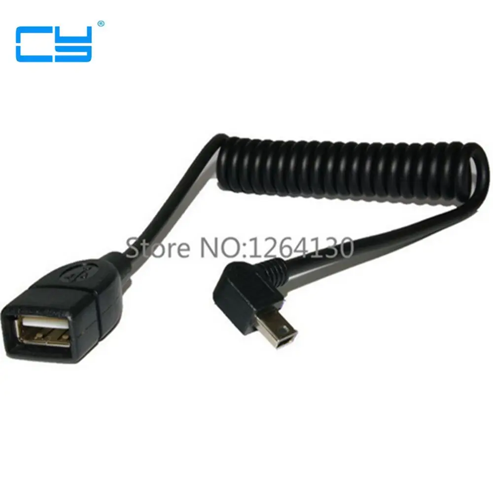 Мини 5-контактный USB углом 90 градусов к USB 2.0 AF спиральный кабель/Весна кабель с OTG Функция для U диск в автомобиле